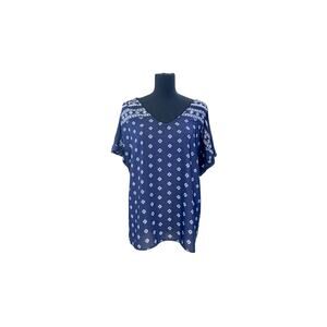 True Self Blue Boho Short Sleeve V-Neck Lightweight Blouse Women’s Size 2X